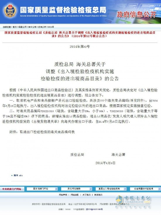 车辆出口出新规 重卡产品减免检验检疫