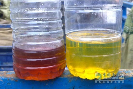 杂质较多的柴油与相对清洁的柴油对比