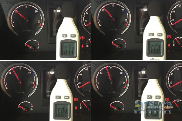 发动机转速1000r/min、1100r/min、1200r/min、1300r/min驾驶室内部噪音