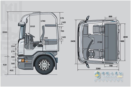 斯堪尼亚CG19H驾驶室尺寸规格图