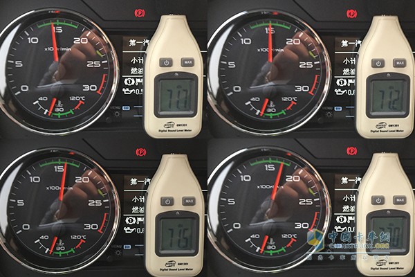 发动机转速1400r/min、1500r/min、1600r/min、1700r/min驾驶室内部噪音