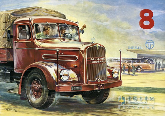 1951年,匹配了V8发动机的曼恩F8卡车，可达180马力