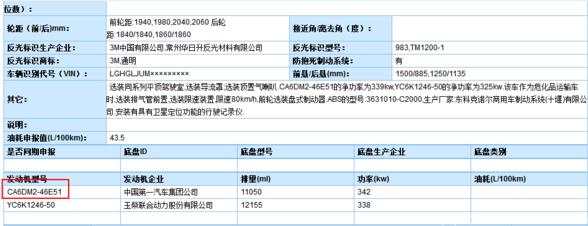 发动机型号：锡柴CA6DM2