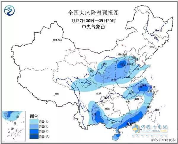 全国大风降温预报图