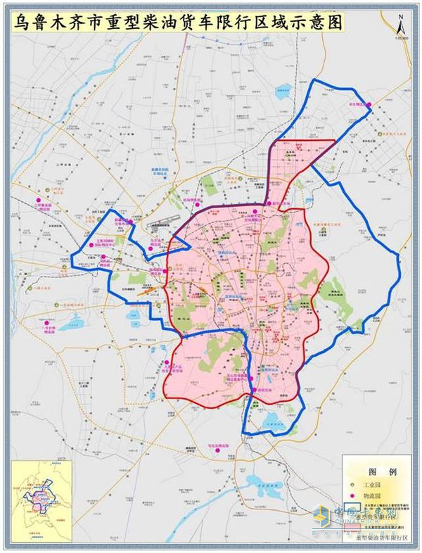 乌鲁木齐市重型柴油货车限行区域示意图