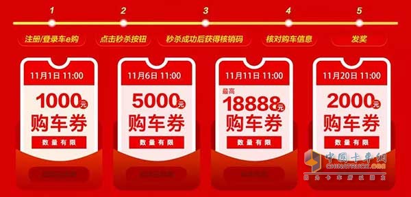 登录福田汽车官网下订金即可参与整点秒杀活动