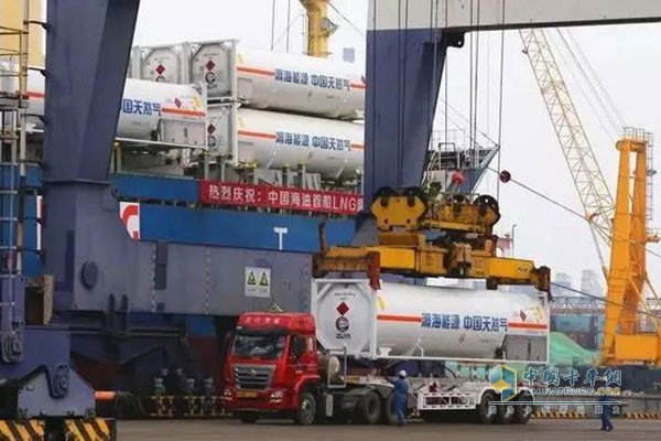 中国重汽豪沃、豪瀚LNG运输车低达山东龙口港