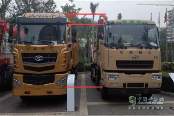 左为：汉马H6高顶420马力载货车 右为：华菱重卡LNG自卸车