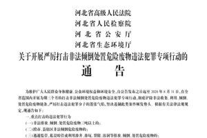 河北印发《关于开展严厉打击非法倾倒处置危险废物违法犯罪专项行动的通告》