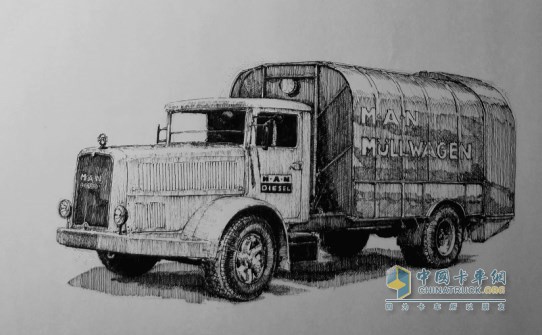 　　手绘：二十世纪30年代的曼恩垃圾运输车