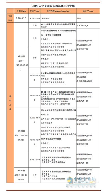 2020年北京国际车展总体日程安排