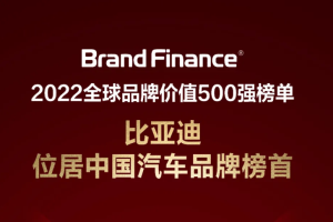 荣登全球品牌价值500强，比亚迪位居中国汽车品牌第一