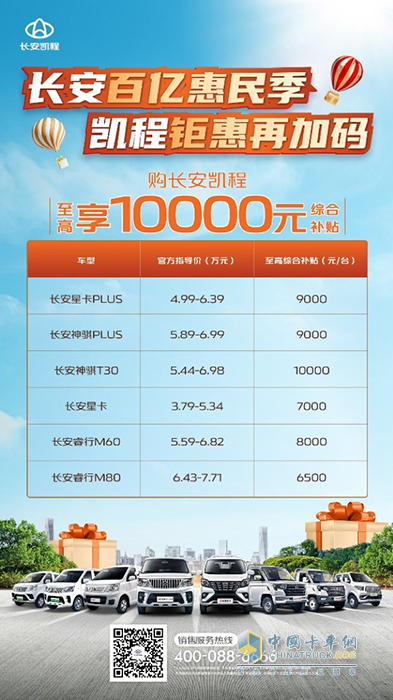 最高10000元！长安凯程多款好车优惠补贴来了