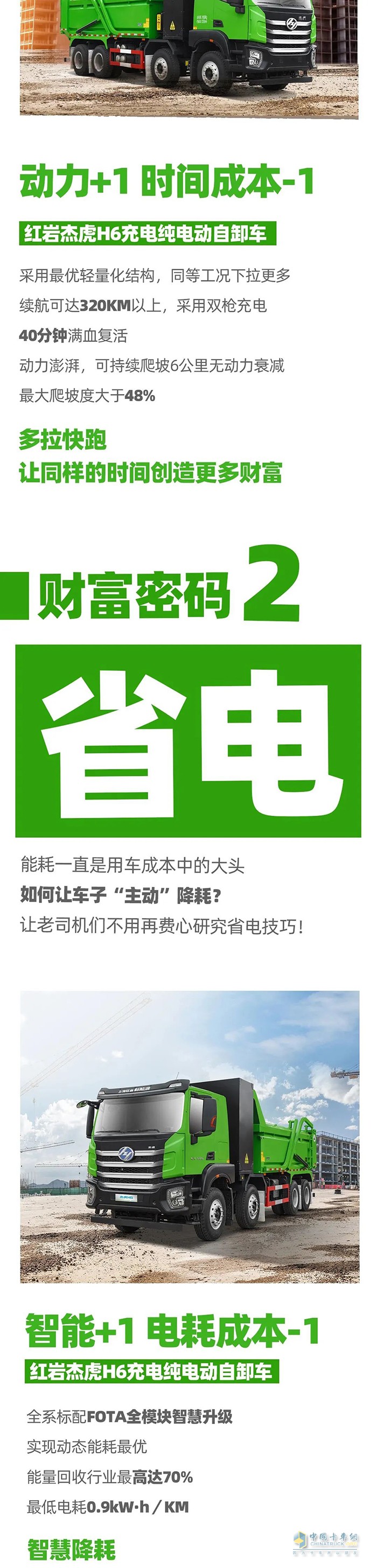算好成本“加减法”，红岩杰虎H6充电纯电动自卸车助您一省到底！
