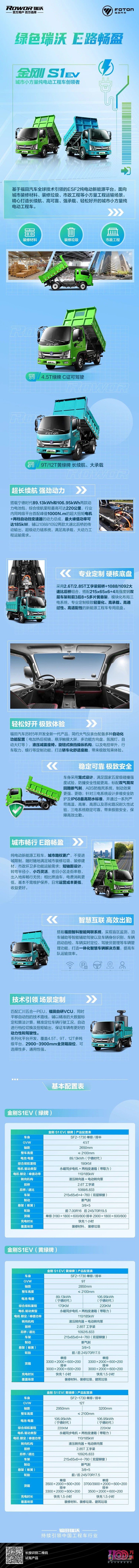 瑞沃金刚S1 EV城市小方量纯电动工程车