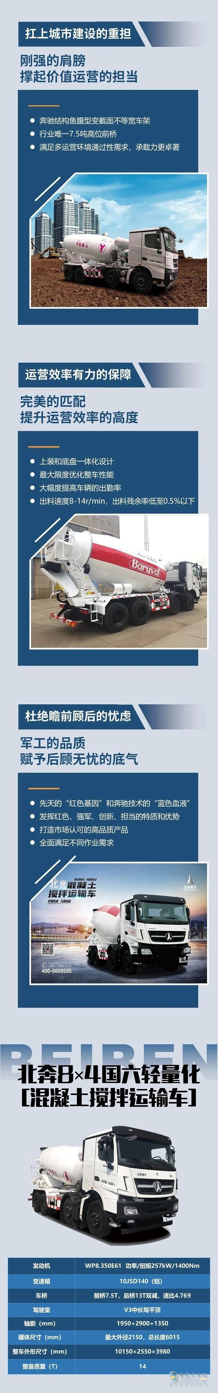 北奔8×4混凝土搅拌运输车：我“拌”事您放心！