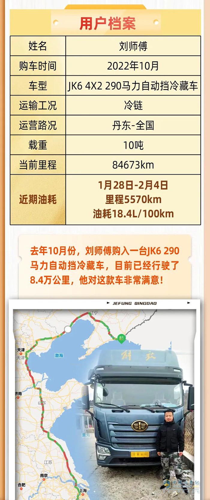 用户心声：JK6 290马力载货车，买得值！