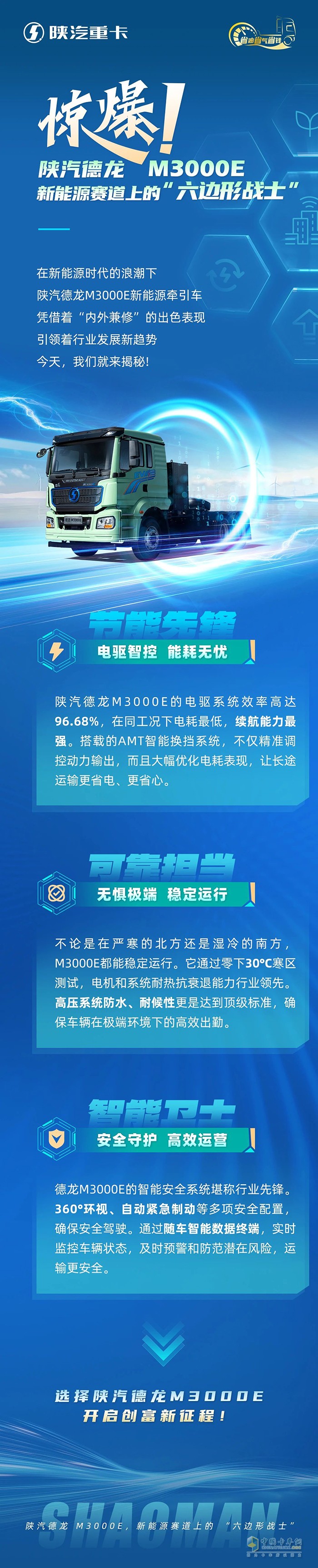 惊爆！陕汽德龙M3000E，新能源赛道上的“六边形战士”！