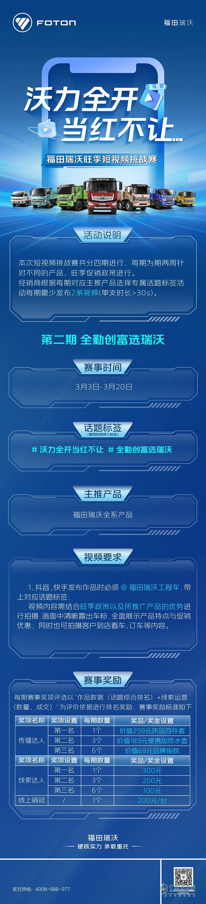 沃力全开，当红不让—福田瑞沃旺季短视频挑战赛开始啦