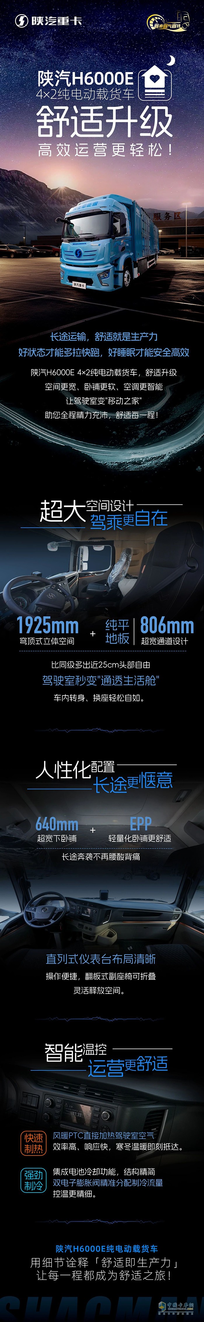 陕汽H6000E 4×2纯电动载货车，舒适升级，高效运营更轻松！