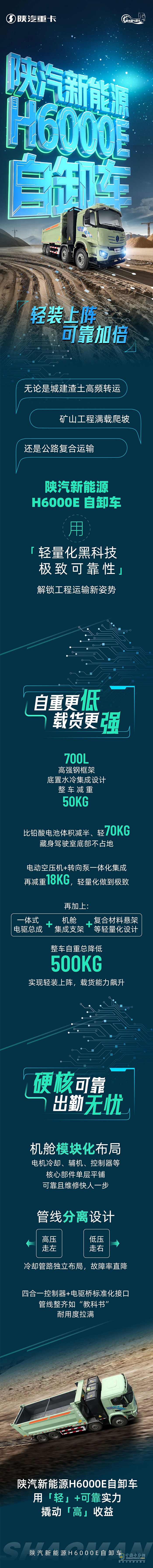 陕汽新能源H6000E自卸车，轻装上阵，可靠加倍!