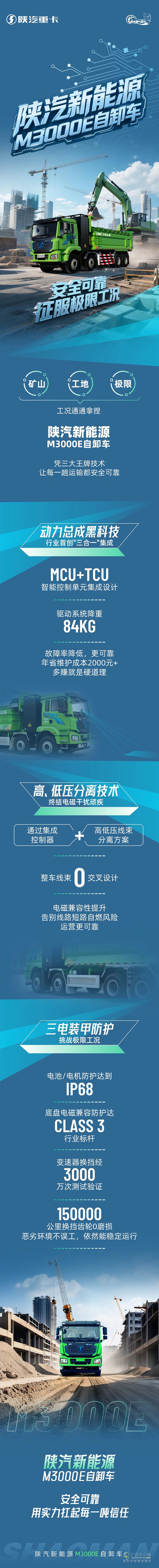 陕汽新能源M3000E自卸车，安全可靠征服极限工况！