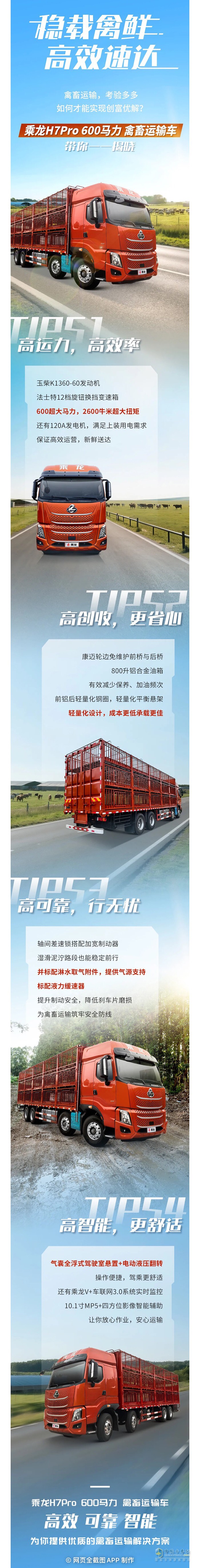600马力高运力！点击查看乘龙H7Pro禽畜车高效密码