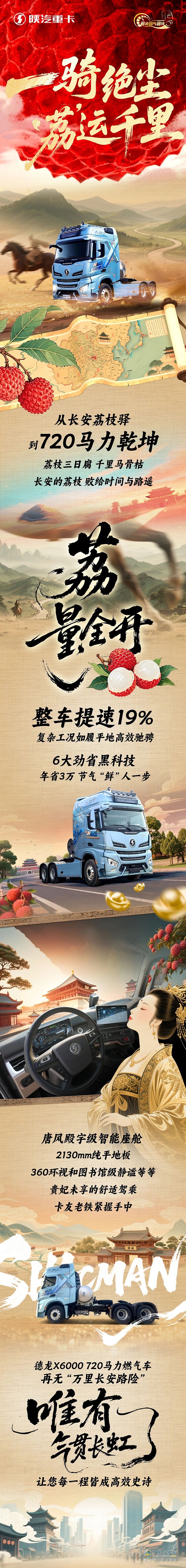 陕汽德龙X6000 720马力燃气车，一骑绝尘“荔”运千里