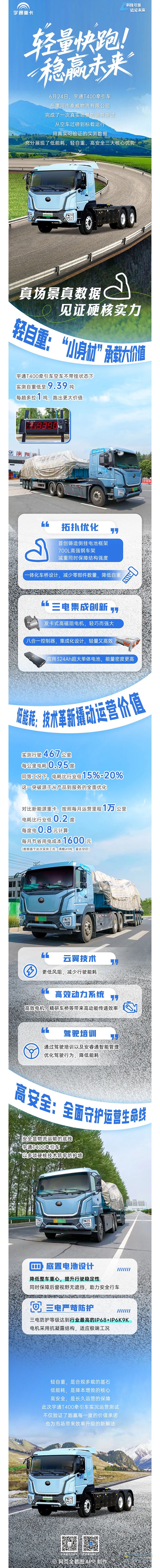 自重仅9.39吨，多拉1吨的宇通T400牵引车运营实测数据揭晓！