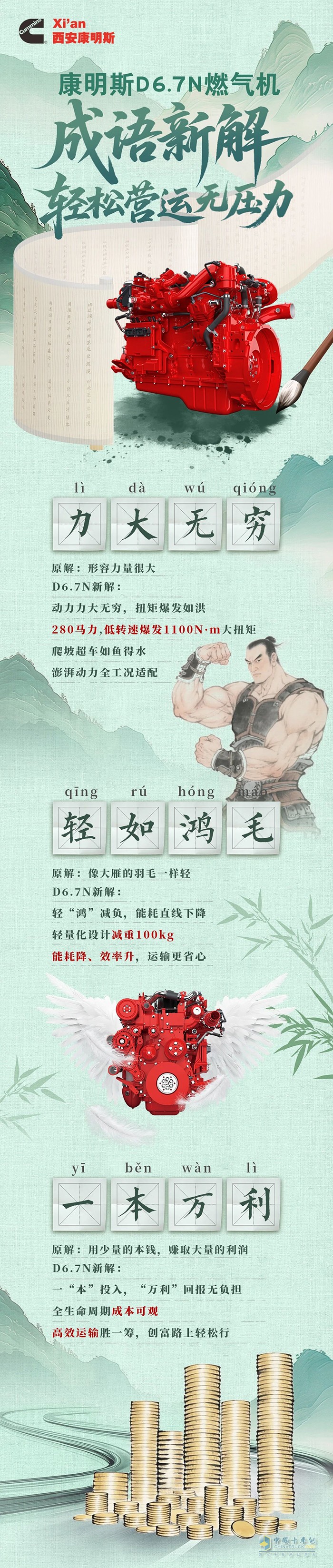 西安康明斯D6.7N发动机成语新解，动力效率双在线，轻量省油赚翻倍