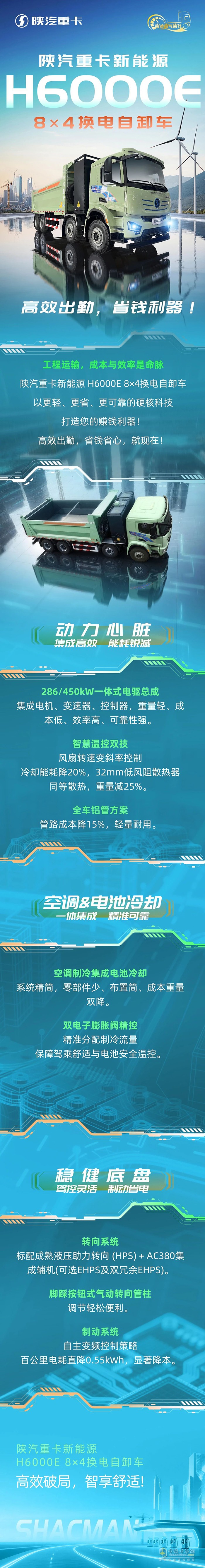 陕汽重卡新能源H6000E 8×4换电自卸车，高效出勤，省钱利器！