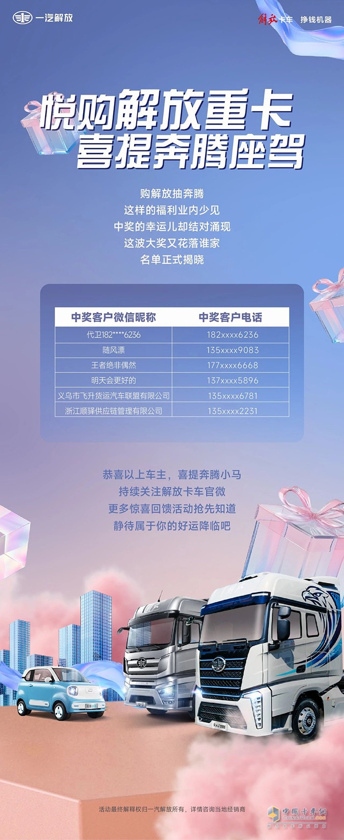 解放卡车：实名羡慕！又有一大批卡友喜提奔腾小马！