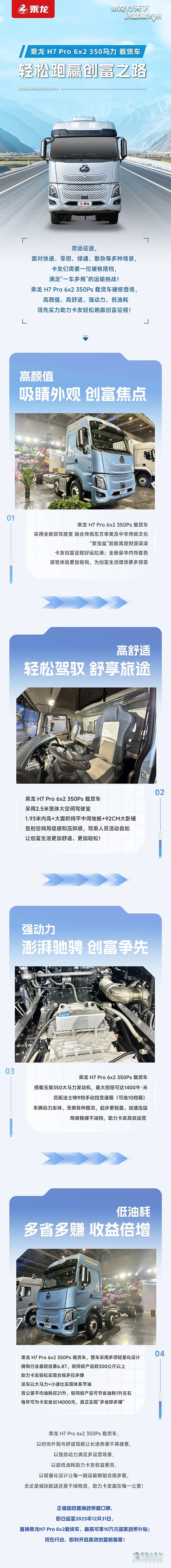 乘龙H7 Pro 6×2 350马力载货车，轻松跑赢创富之路！