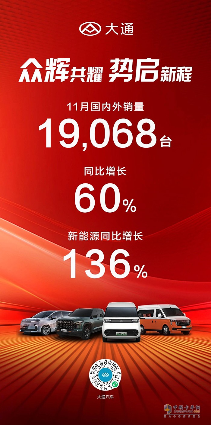 全球轻型商用车领导者！上汽大通11月热销24,400辆