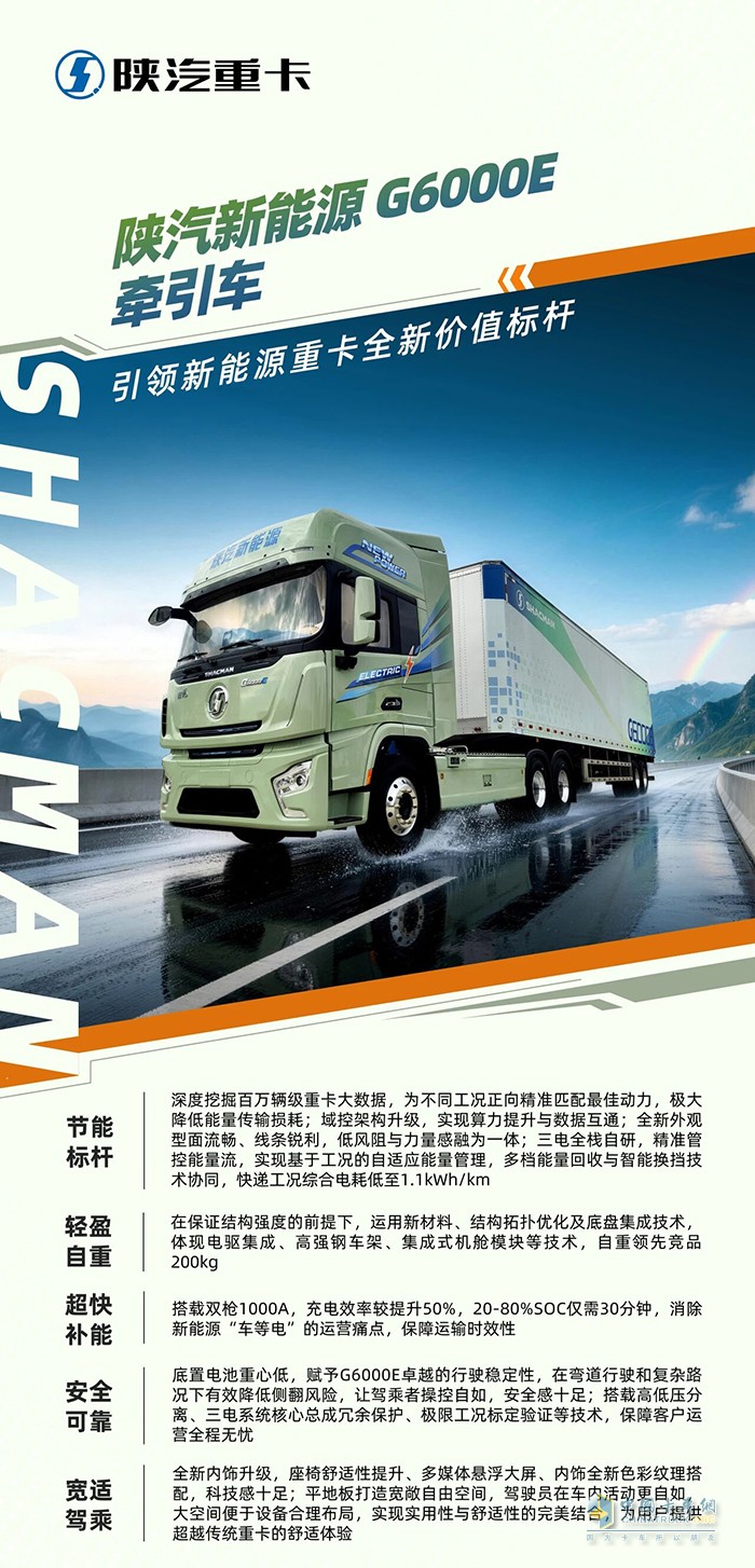 陕汽新能源G6000E牵引车引领新能源重卡全新价值标杆！