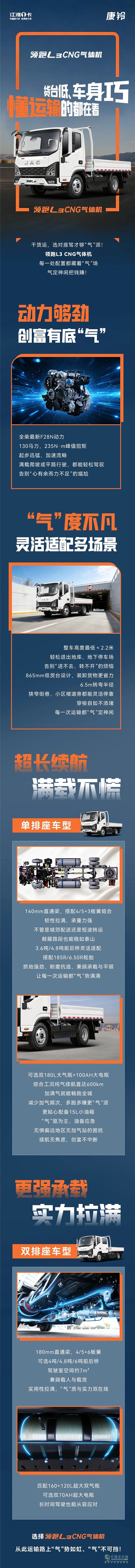 货台低、车身巧，懂运输的都在看江淮领跑L3 CNG气体机