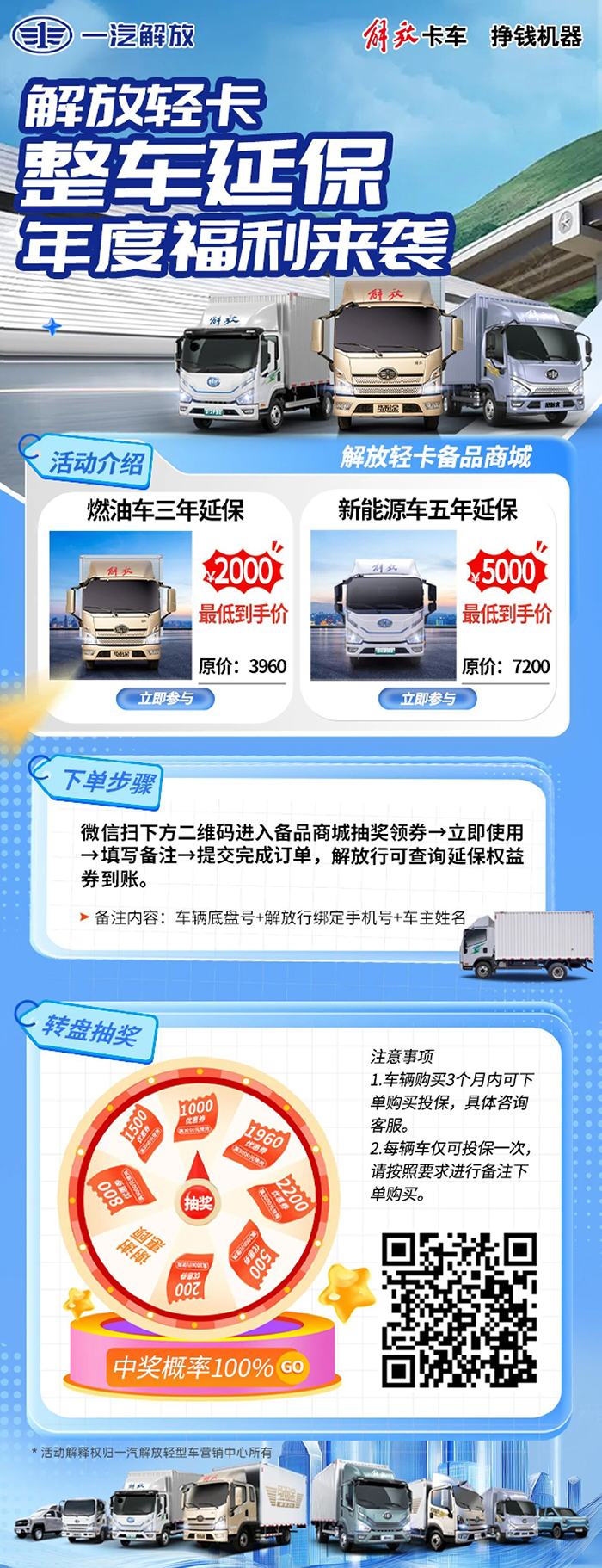 解放轻卡整车延保年度福利来了！