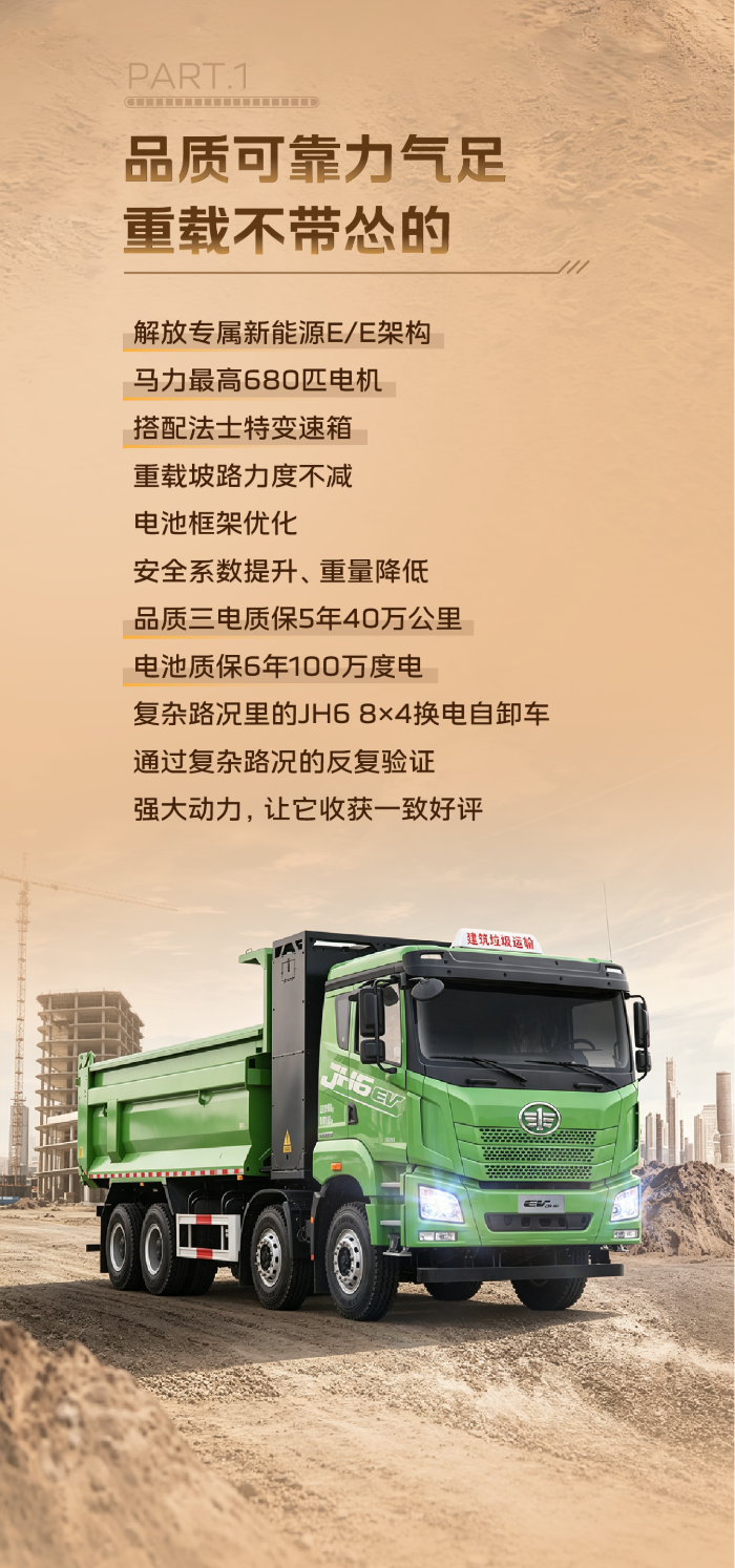 解放青汽JH6新能源自卸车，必须给到夯！