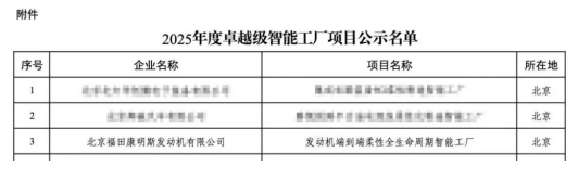 福田康明斯荣获工信部2025年度卓越级智能工厂认定